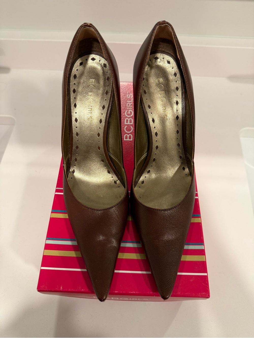 BCBGirls Brown Pointed Leather Pumps